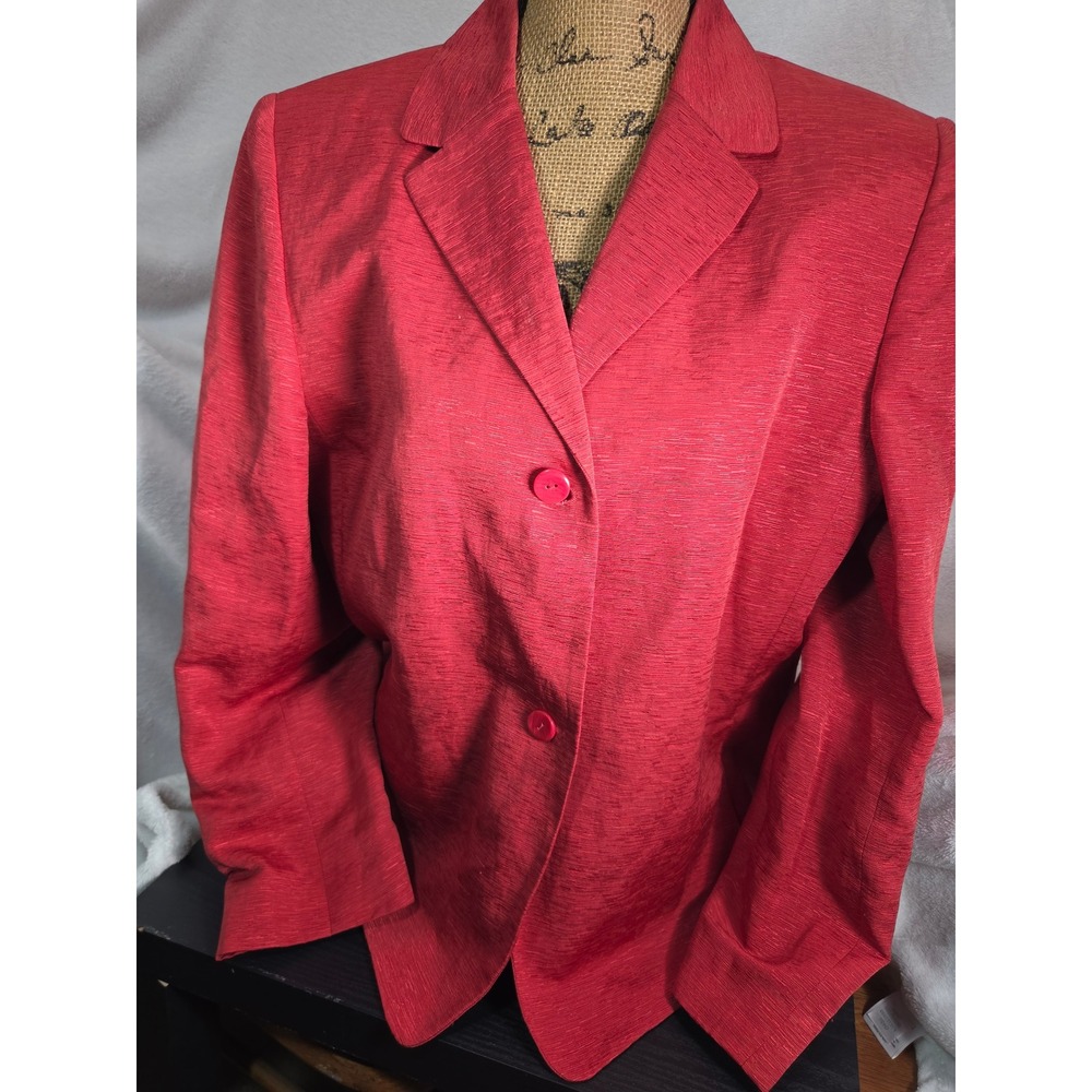 Judith Hart Collection Blazer Women 14 Red Silk Linen Blend Textured Two Button